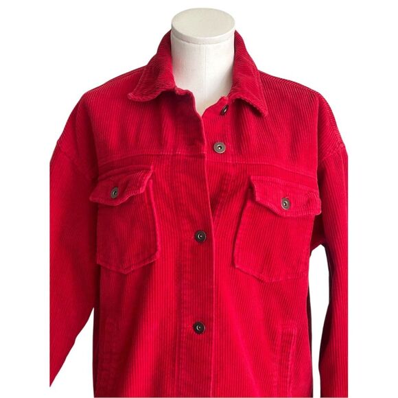 Zara Women's Red Corduroy Shacket Size S Long Sleeve Casual Button-Up - Picture 3 of 8